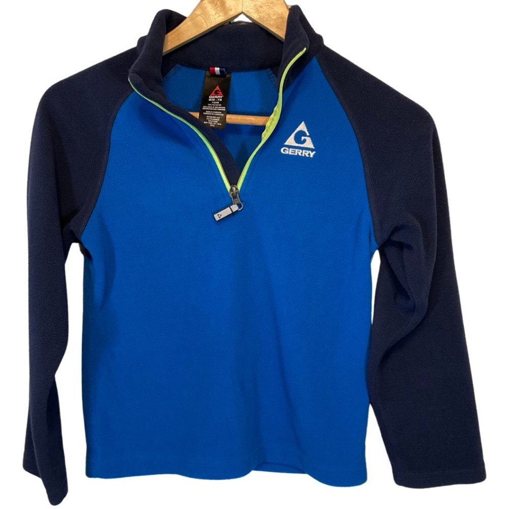 👣 5/$25 - Navy/Blue Fleece Collared Pullover Sweater w/ Yellow Zipper Detail